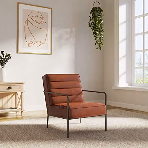 Alphason Modern Accent Chair in Brown Synthetic Leather with Armrests, W/D/H: 64 x 80 x 82 cm – 1