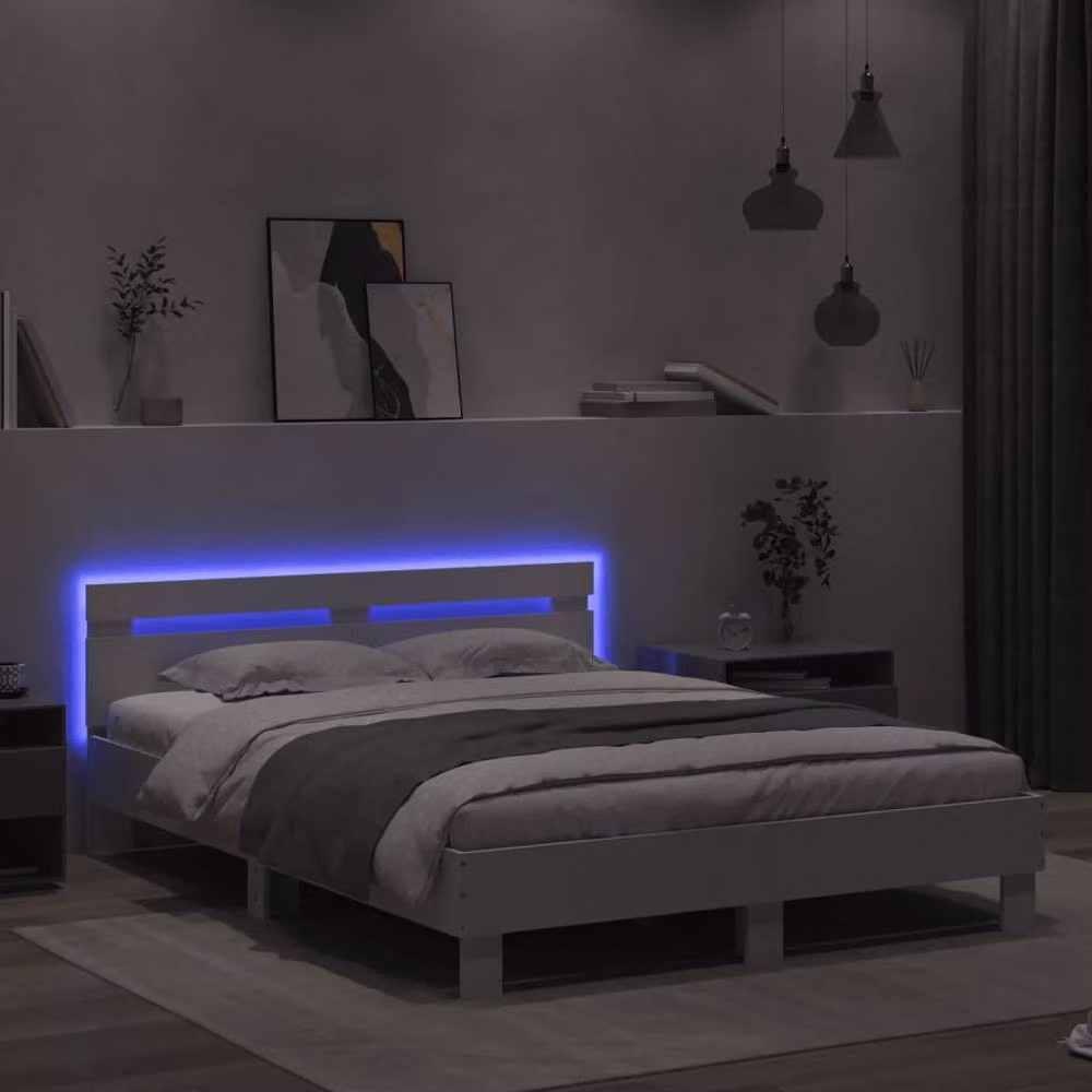 Berkfield Home Modern White Bed Frame with LED Under-Bed Lighting and USB Charging Port, W/D/H: 140 x 190 cm – 3