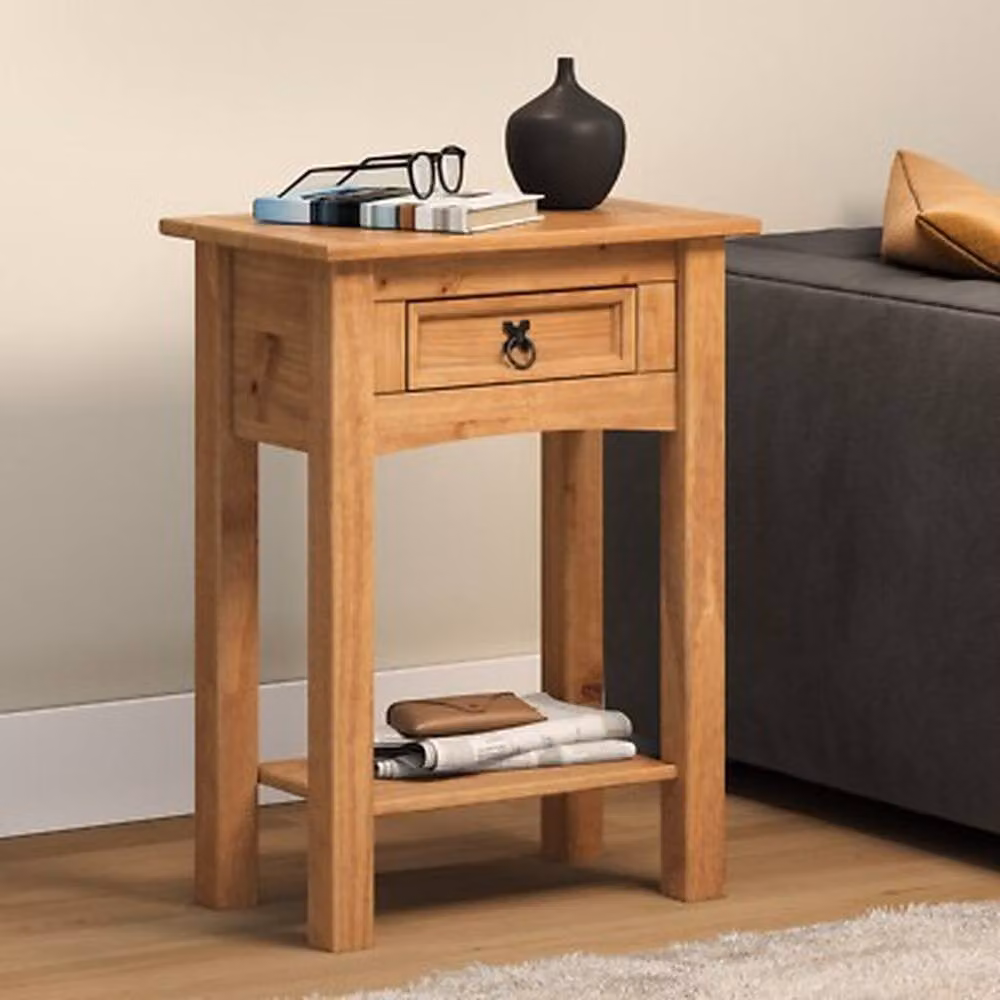 NESTLUNE Solid Pine Wood 1 Drawer Console Hallway Side Display Table, Brown, W/D/H: 100 x 100 x 100 cm – 2