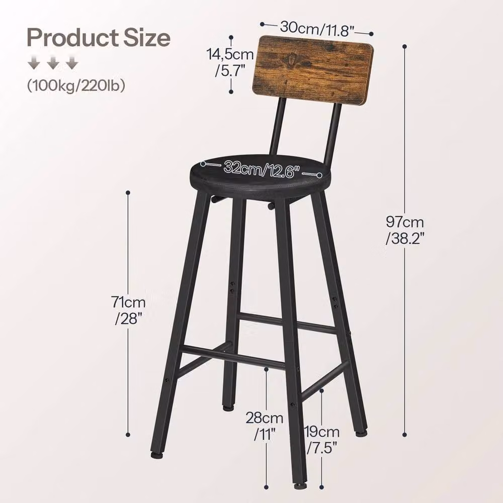 FORGEVIO Set of 2 Modern Black PU Upholstered Bar Stools with Metal Frame – 2