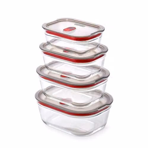 Black + Blum Stack + Nest Airtight Glass and Silicone Food Storage Container Set, 4 Pack, Black and Transparent – 1
