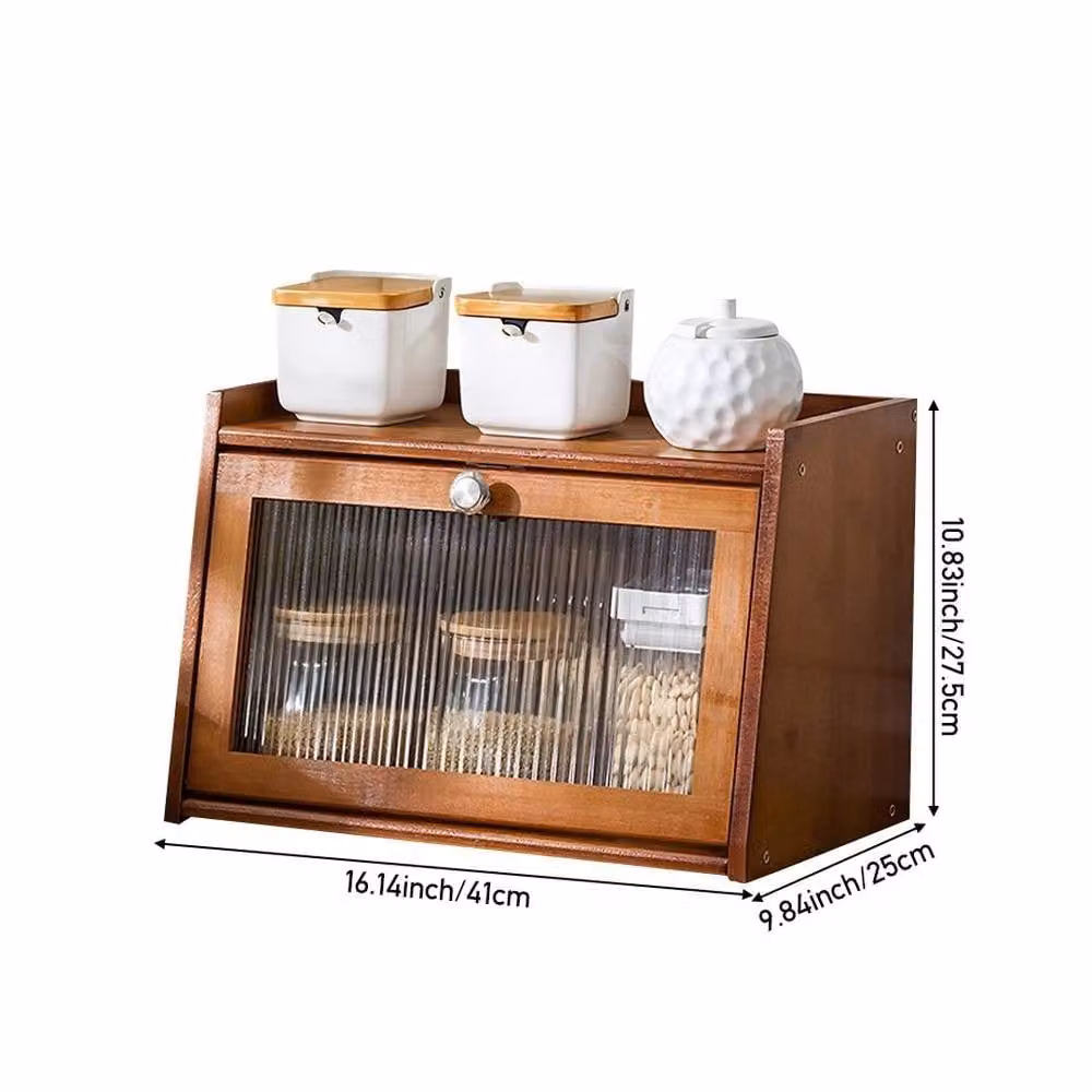 EONLION 2 Tier Bamboo and Wood Bread Box in Brown, Width: 100 cm – 2
