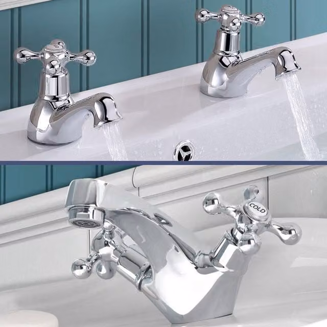 Nes Home Stratford Traditional Basin Mono Mixer or Twin Tap in Chrome Silver