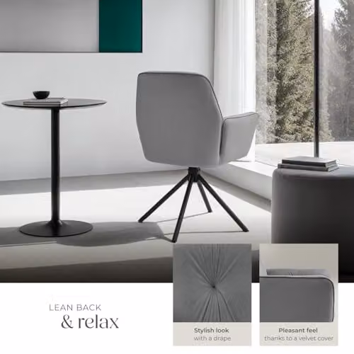 tectake Set of 6 Lenia Swivel Dining Chairs in Anthracite and Black Velvet-Look Fabric – 5