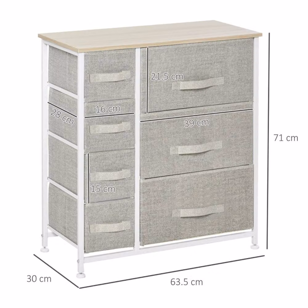 STILVORA 7 Drawer Chest of Drawers with Metal Frame in Light Grey – 2
