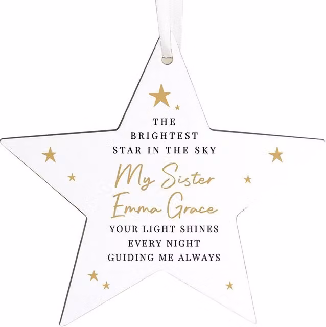 Personalised Memento Company White Wooden Christmas Memorial Star Hanging Ornament