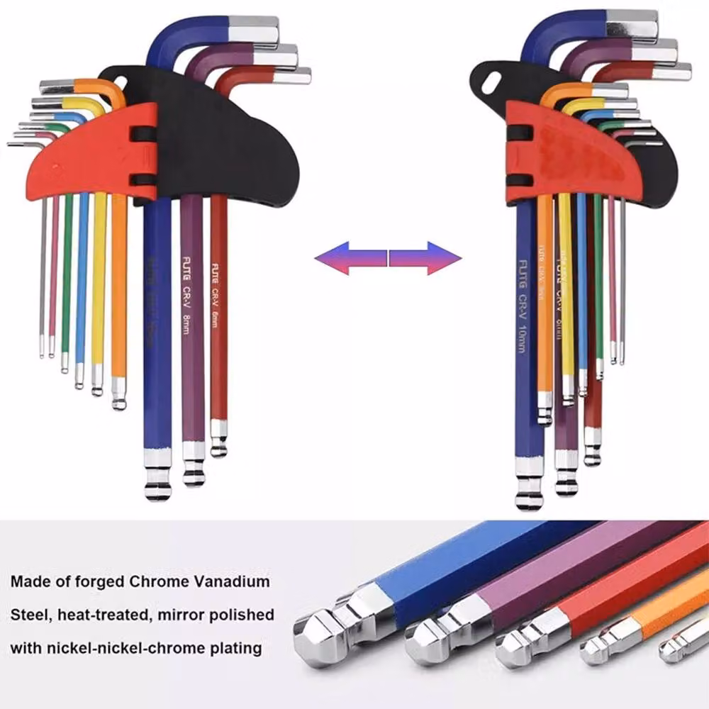 Kelvenix Metric Hex and Ball Star End Allen Key Set in Multicolour Chrome Vanadium and Stainless Steel – 3