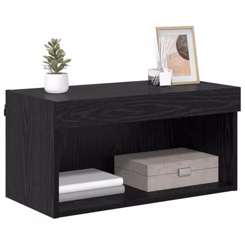 vidaXL Modern Wall Mounted TV Cabinet Set in Black MDF with Integrated Lighting and Internal Shelves, W/D/H: 60 x 30 x 30 cm