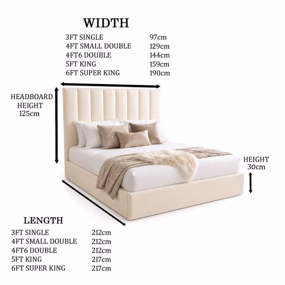 Desire Deco Modern Upholstered Plush Velvet Panel Bed Frame in Beige, W/D/H: 140 x 200 cm – 2