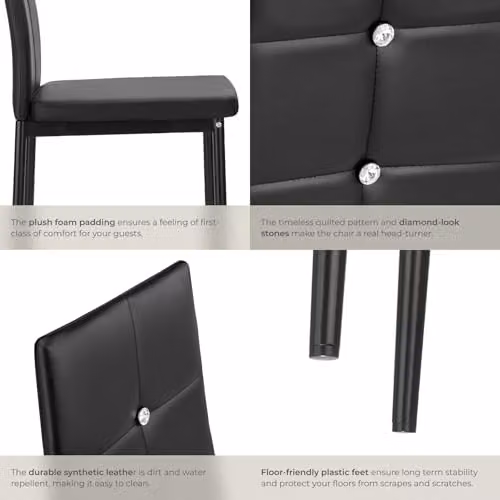 tectake Set of 8 Julien Dining Chairs in Black Synthetic Leather with Metal Frame – 6