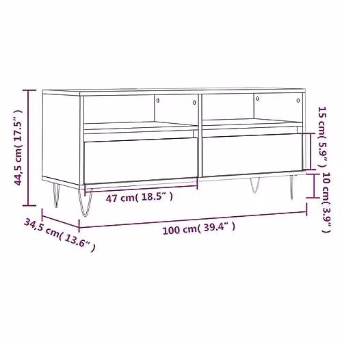 vidaXL Industrial TV Cabinet in Brown, W/D/H: 100 x 44.5 x 44.5 cm – 2