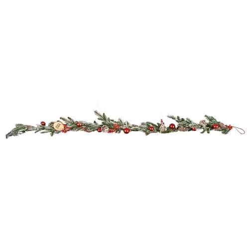 Samuel Alexander 1.9m Christmas Frosted Pinecone Garland with Red Berries and Baubles in Green, Red and White – 3