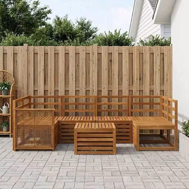 Berkfield Home 7 Piece L-Shape Outdoor Sofa Set in Brown Solid Acacia Wood