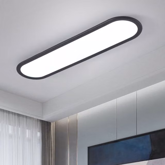 Garwarm 1 - Light Minimalist Rectangular LED Flush Mount Ceiling Light in Black, W: 70 cm