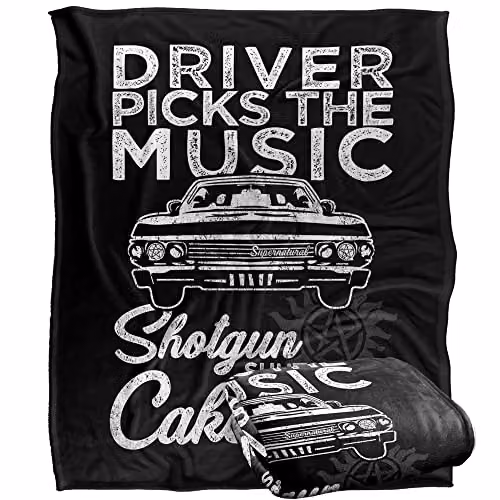 Warner Brothers Supernatural Driver Picks Music Silky Touch Super Soft Fleece Throw Blanket, White, W/D: 152 x 127 cm