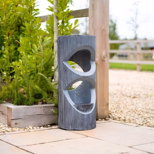 Primrose Grey Textured Column Rainfall Water Feature with LED Lights