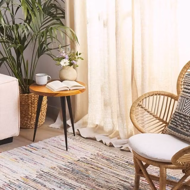 Wyld and Coco Hand-Woven Cotton Striped Area Rug, Multicolour, W: 140 cm, D: 200 cm