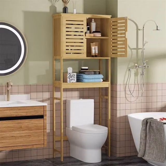 Havendro Anti-Tipping Over Toilet Storage Rack in Natural Bamboo Wood