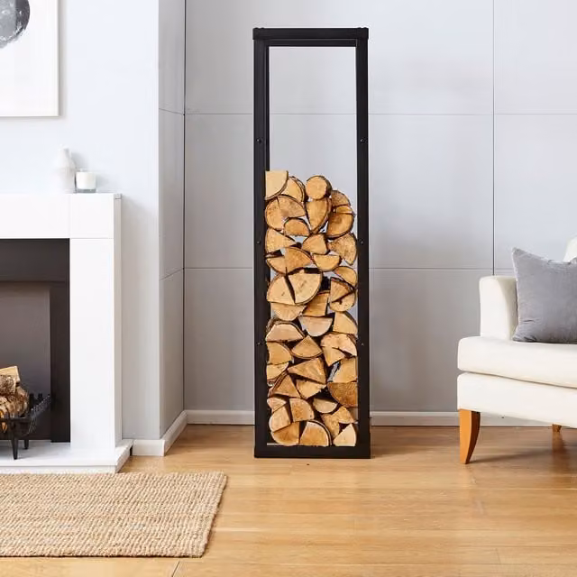 Neo Black Metal Firewood Log Rack, Black, W/D/H: 40 x 40 x 150 cm