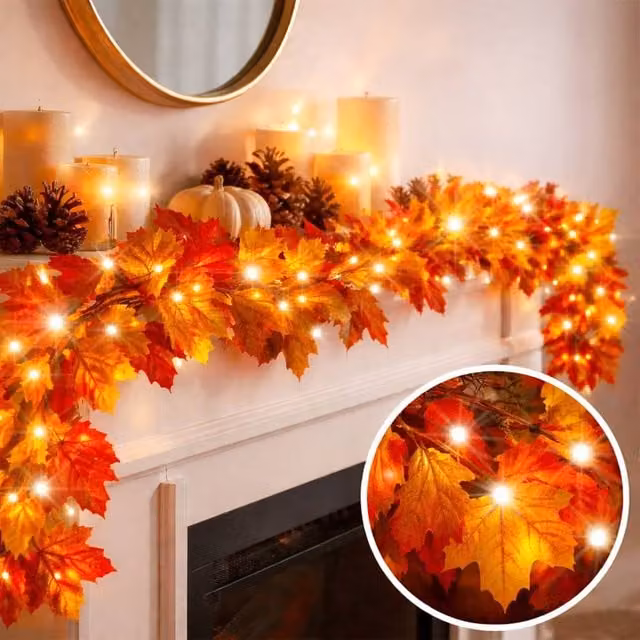 Dragodirect Autumn Leaf String Light with 40 Warm White LEDs in Orange, 2.3m – 1