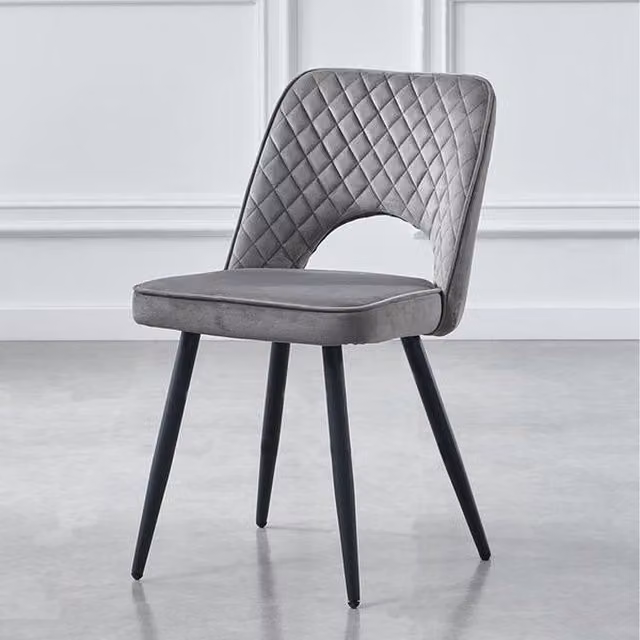 RayGar Modern Velvet Fabric Dining Chair in Grey and Black