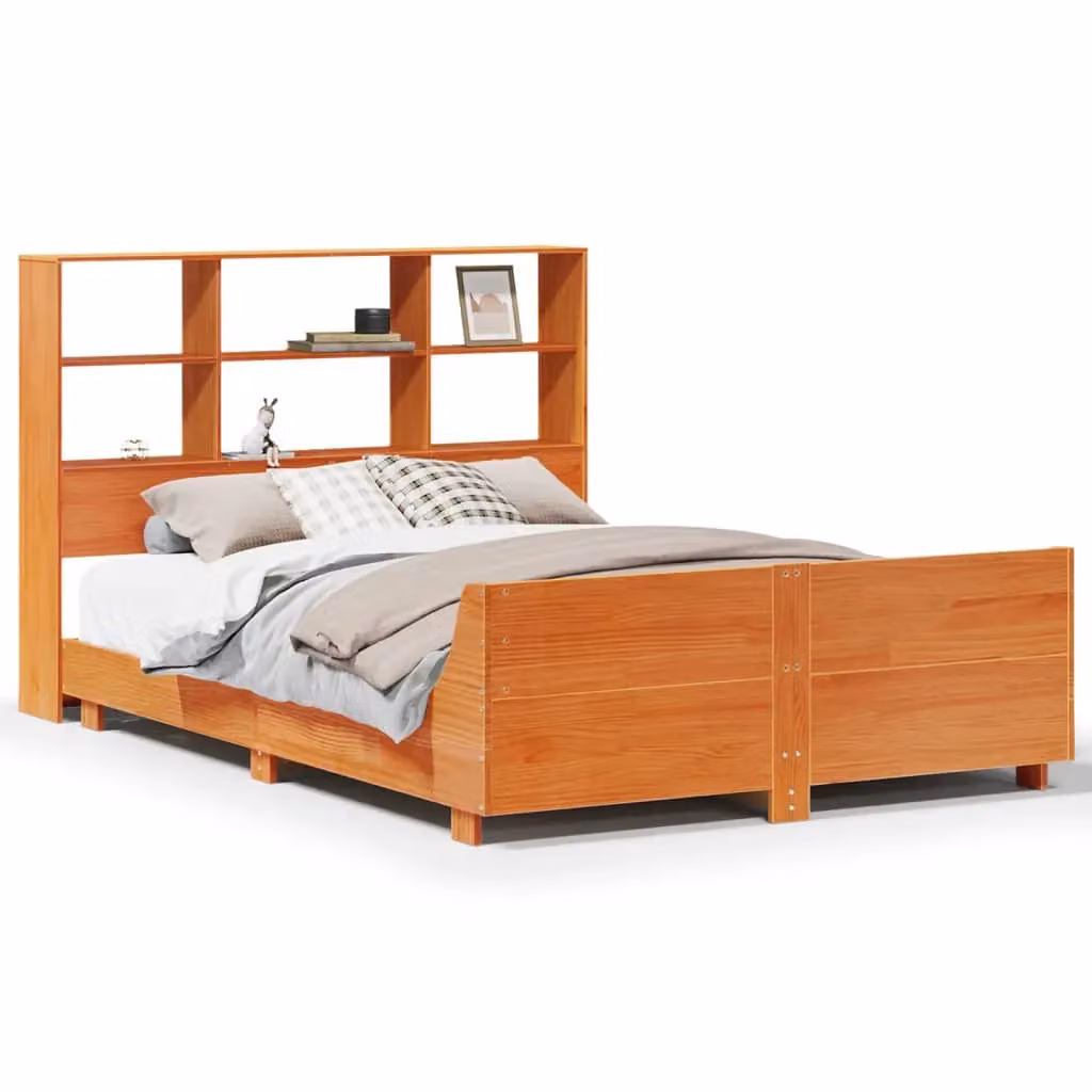 Berkfield Home Wax Brown Solid Wood Pine Bed Frame with Side Compartments W/D/H: 160 x 200 cm – 2