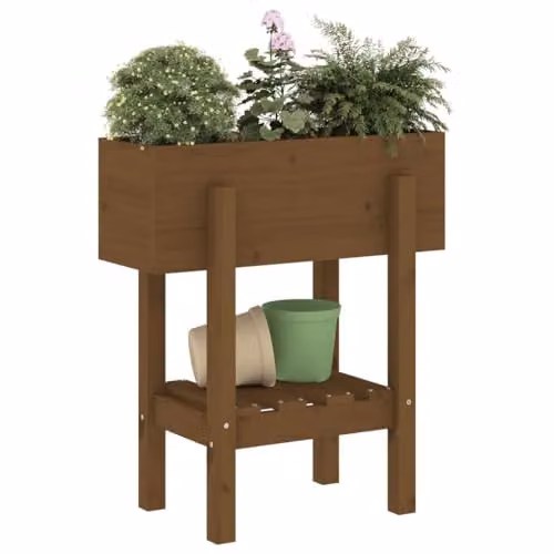 vidaXL Brown Wooden Garden Planter Tub W: 62 cm, D: 30 cm, H: 69 cm – 3