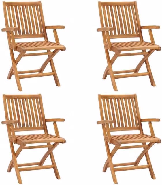 Berkfield Home Set of 4 Folding Garden Chairs in Brown Solid Teak Wood – 1