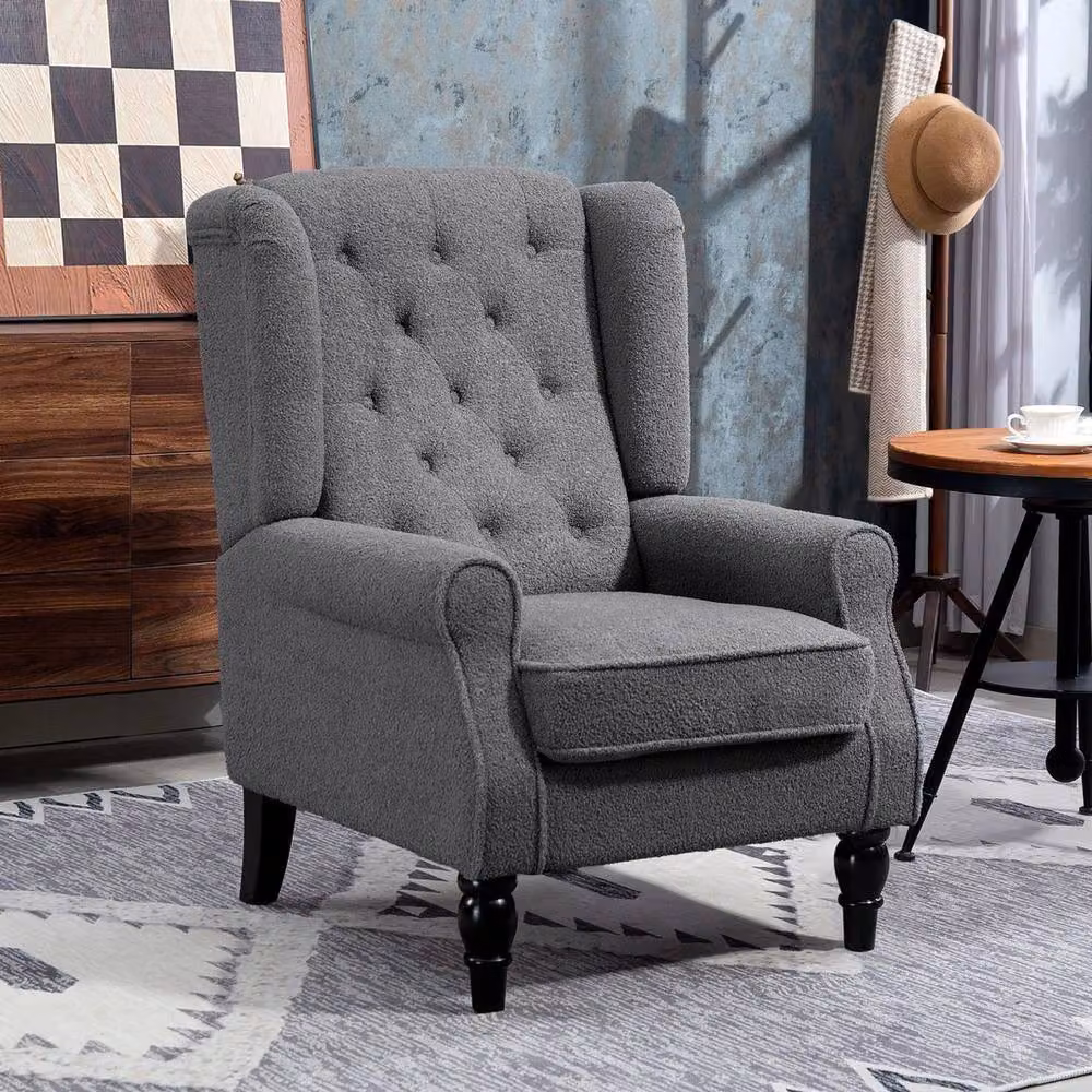NESTLUNE Retro Tufted Accent Armchair in Grey with Solid Wood Frame, W: 100 cm, D: 60 cm – 5
