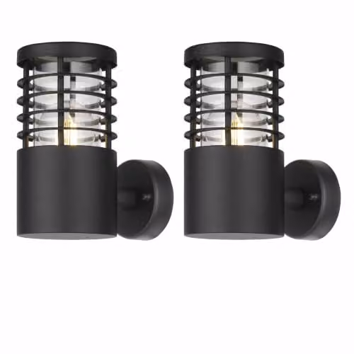 First Choice Lighting Bloom Set of 2 Black IP44 Outdoor Wall Lights with Transparent Cover – 5