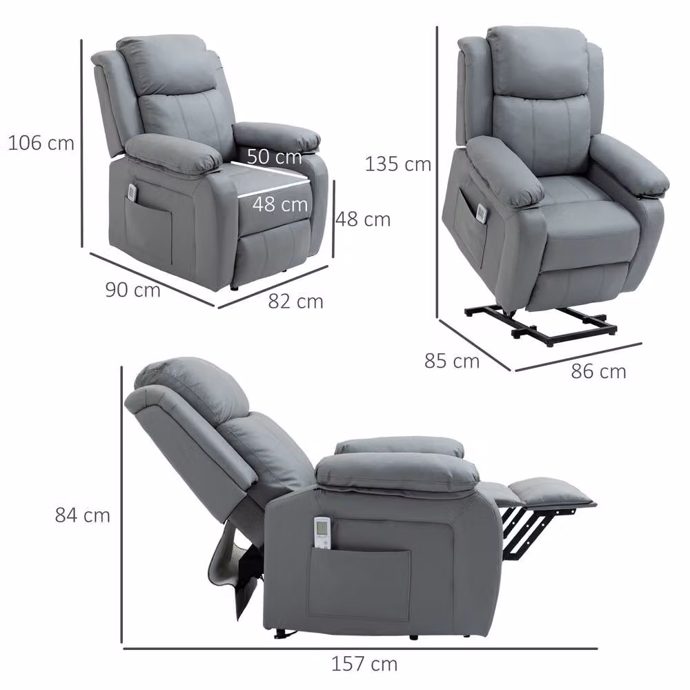 STILVORA Grey PU Leather Riser Recliner Chair with Massage and Powered Lift Assist – 2