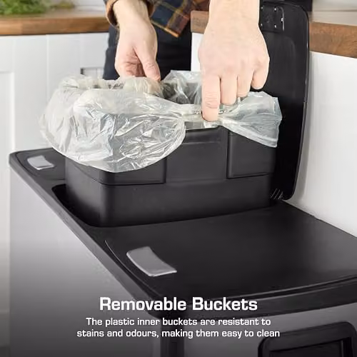 Swan 90L Stainless Steel Recycling Pedal Bin in Silver with Soft Close and Fingerprint Proof Finish – 4