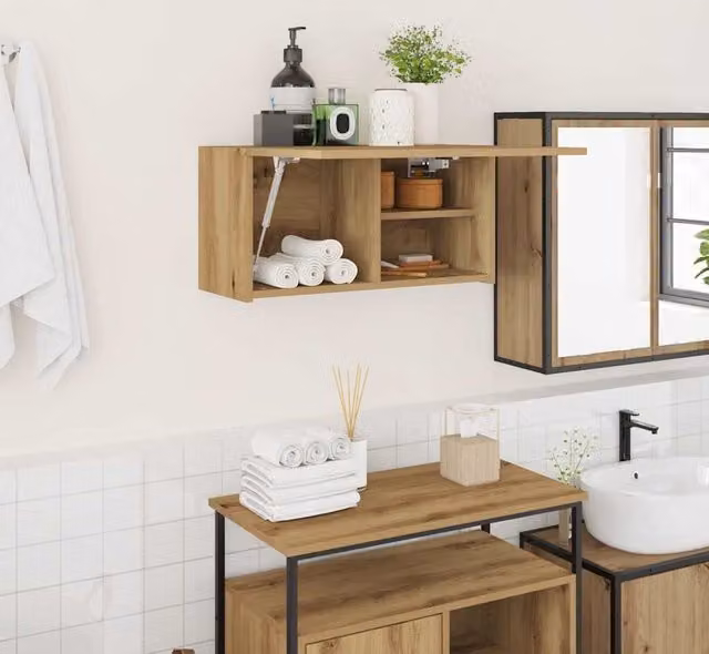 Berkfield Home Artisan Oak Bathroom Wall Cabinet, Brown, W/D/H: 60 x 25 x 30 cm