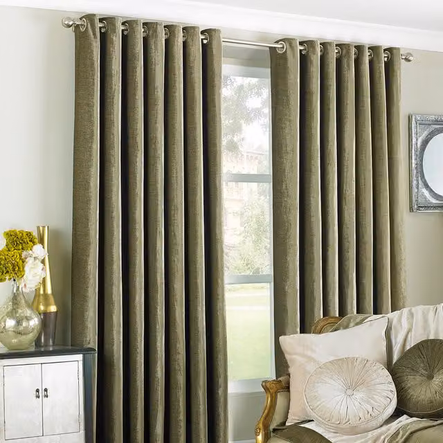 Make It A Home Wellesley Semi-Plain Eyelet Curtain Pair in Brown, Width: 168 cm, Height: 229 cm
