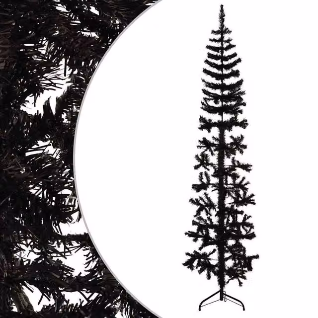 Berkfield Home Slim Artificial Half Christmas Tree with Stand, Black, Height: 240 cm – 1