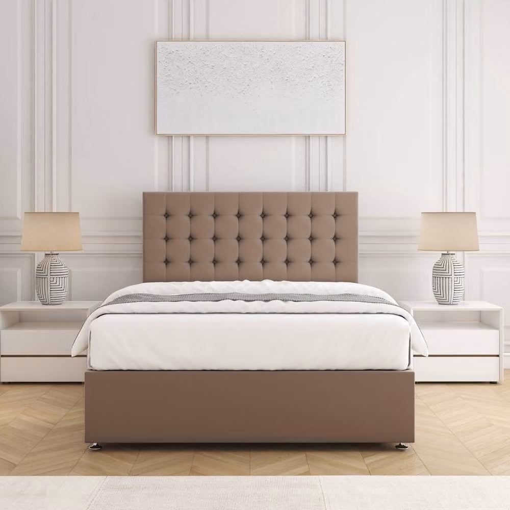 BSSPOKE Isla Double Divan Bed with 24 inch Headboard in Bronze Plush Velvet, W/D/H: 140 x 200 cm