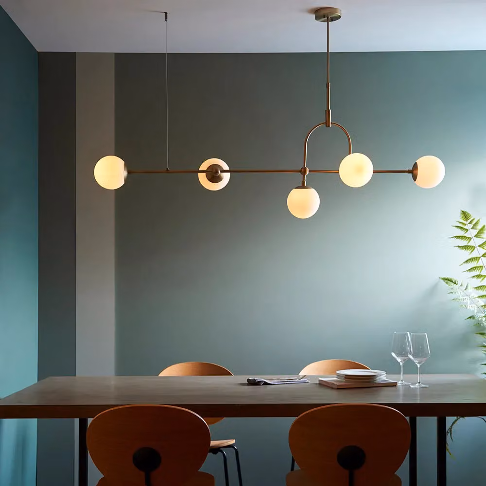 Loops Antique Brass Linear Bar Pendant Light with Transparent Glass Shades and Adjustable Stem – 2