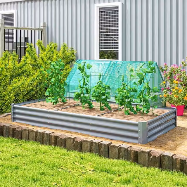 OUTSUNNY Galvanised Steel Raised Garden Bed, Silver, W: 240 cm, D: 120 cm, H: 30 cm – 1
