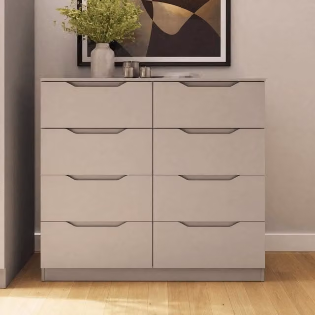 FWStyle Luno 8 Drawer Chest in Beige, H 99 cm x W 110 cm x D 40 cm