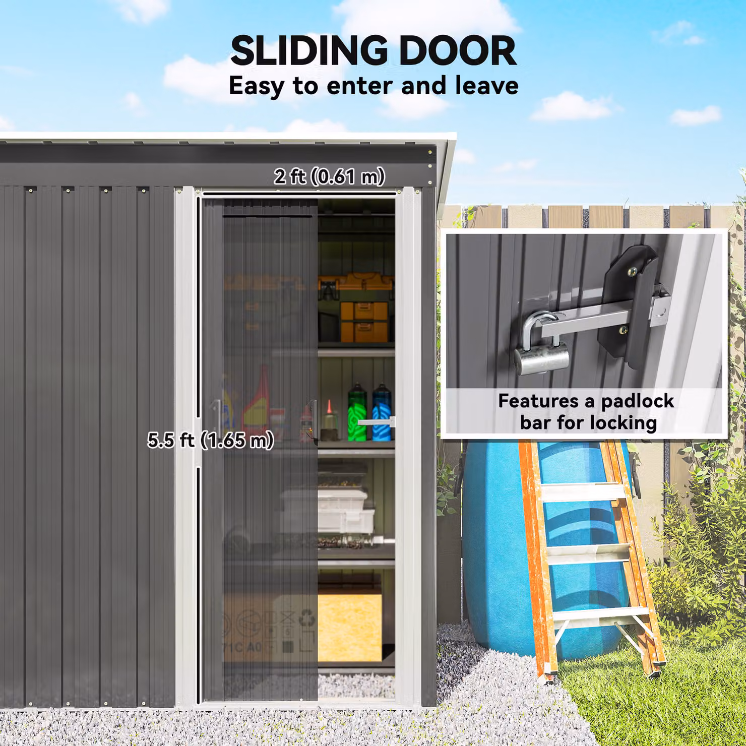Outsunny Grey Metal Garden Storage Shed with Sliding Door and Sloped Roof – 5