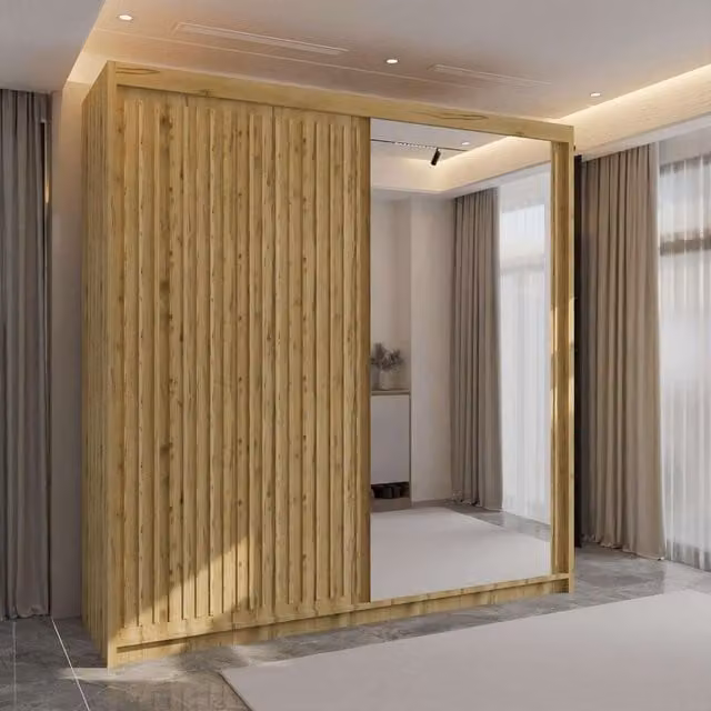 Sliding Wardrobes 4U Ronni Sliding Door Wardrobe in Light Oak, W: 150 cm, H: 217 cm