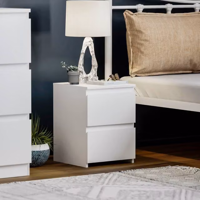 HD Designs Denver 2 Drawer Bedside Chest in White, W/D/H: 40.0 x 29.5 x 29.5 cm – 1
