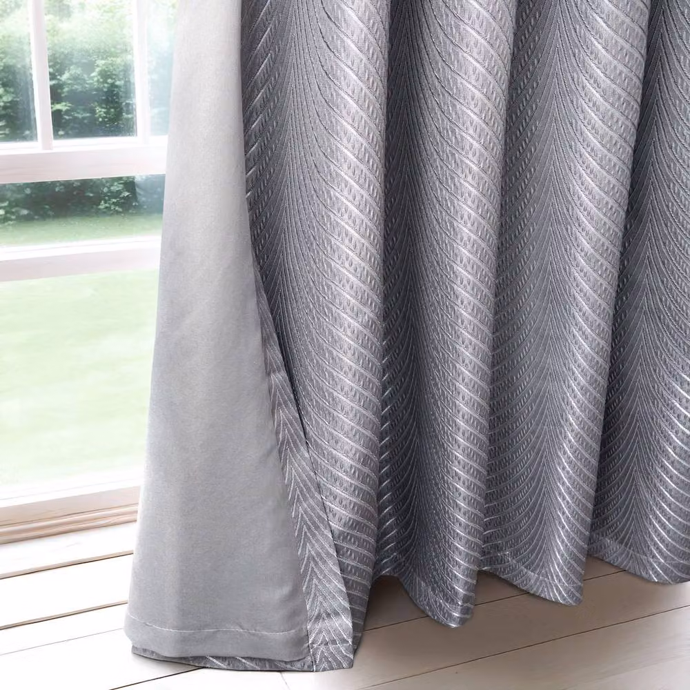 New Edge Blinds Wave Woven Jacquard Curtains in Navy and Charcoal, Width: 228 cm, Drop: 183 cm – 2