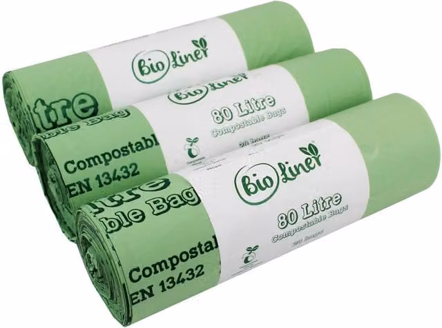 BioLiner Compostable Bags for Swing Bins and Dustbins, Green, 80 Litre