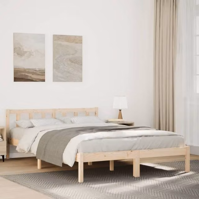 Berkfield Home Extra Long Solid Wood Pine Bed Frame in Brown W/D/H: 140 x 220 cm – 1