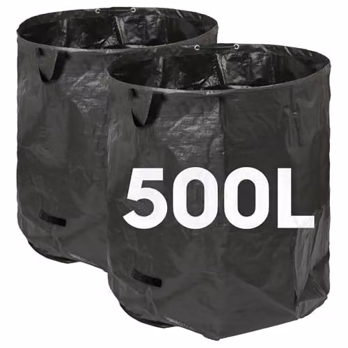 Harbour Housewares Heavy Duty Garden Waste Bags with Handles, 2x 500L Reusable Gardening Rubbish Sacks in Green and Black – 1