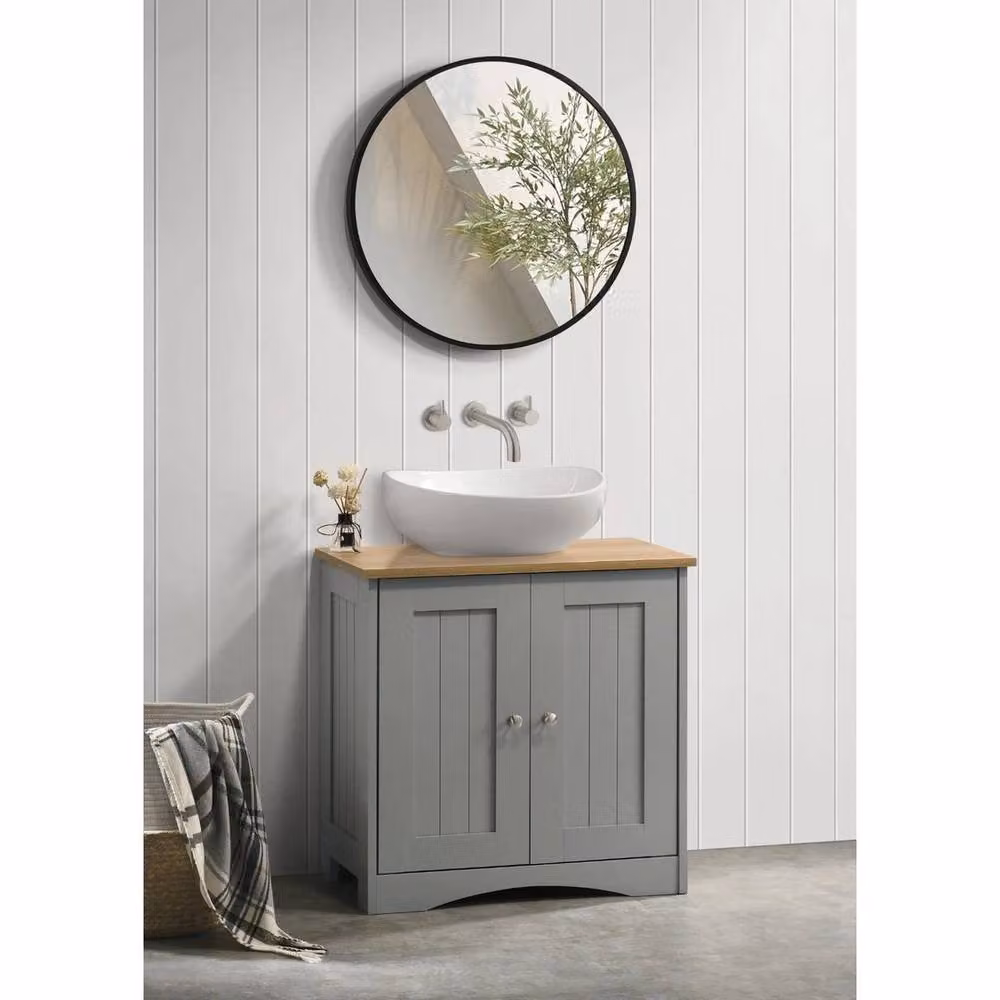 SPETLEK Grey Under Sink Bathroom Basin Storage Cabinet with Hinged Doors and Internal Shelves – 2