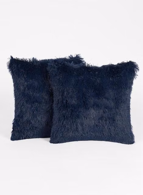Sienna Pack of 2 Blue Plush Coral Fleece Square Cushion Covers, 45 x 45 cm