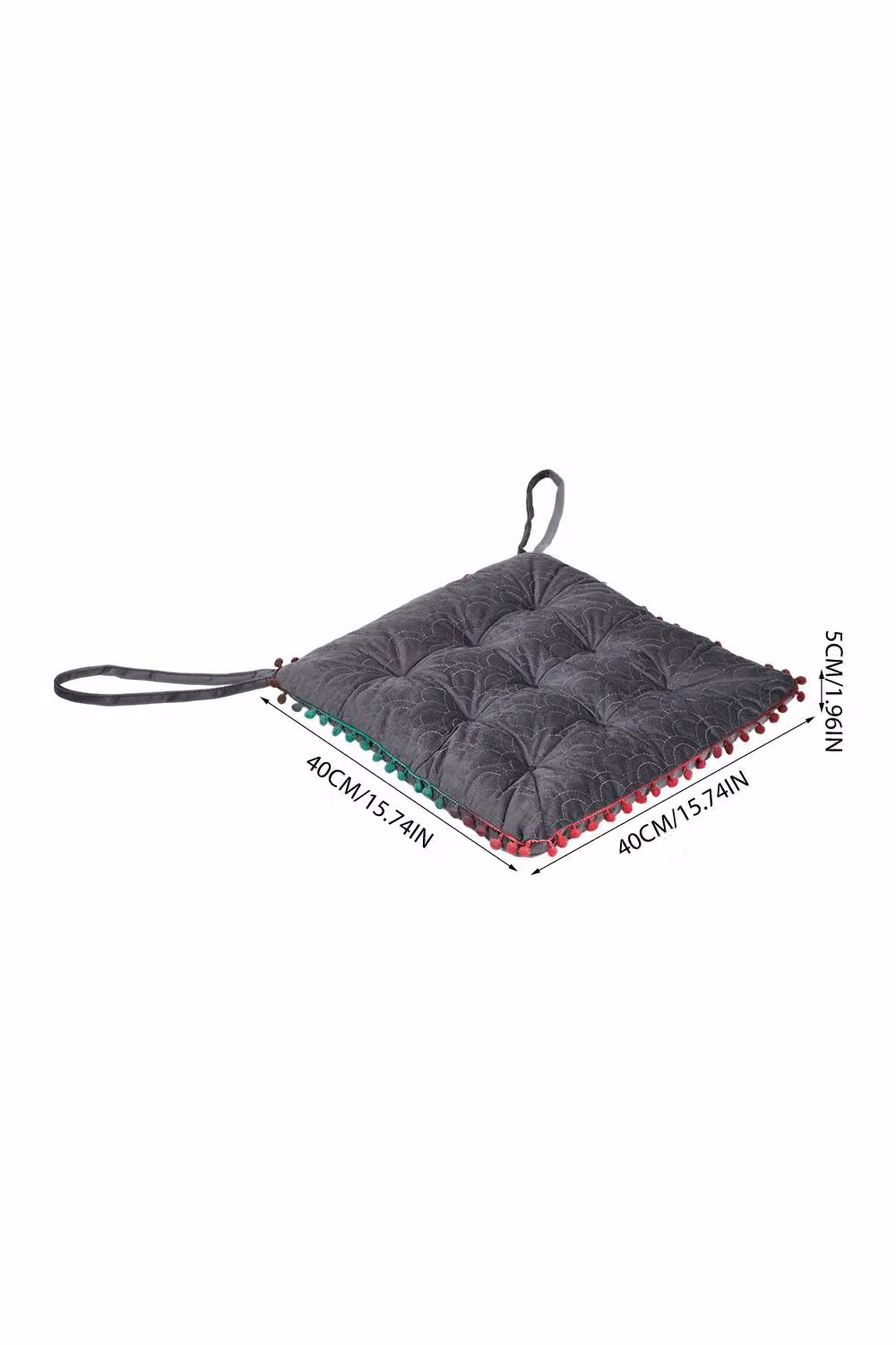 Living and Home Quilted Pom-Pom Trimmed Chair Cushion in Grey – 5