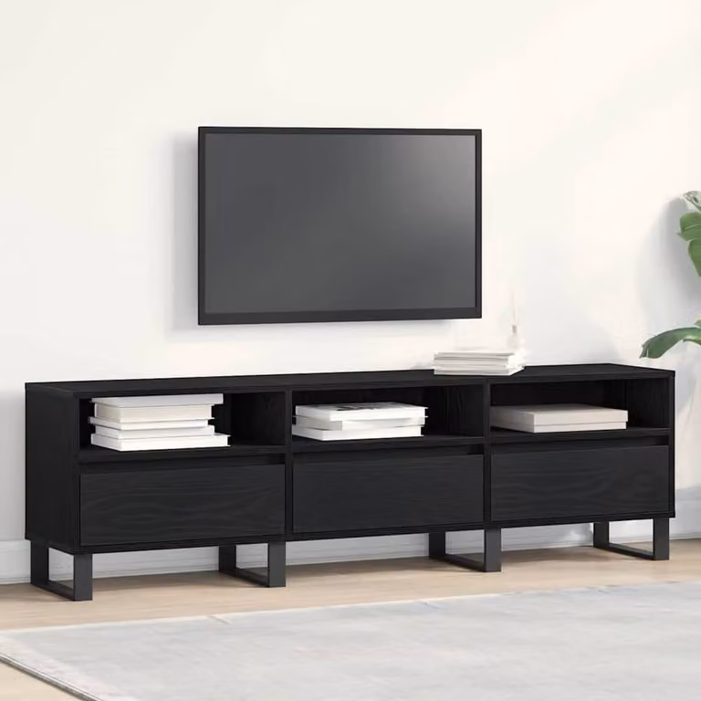 Berkfield Home Modern TV Cabinet in Black Oak, W: 150 cm, D: 44.5 cm, H: 44.5 cm